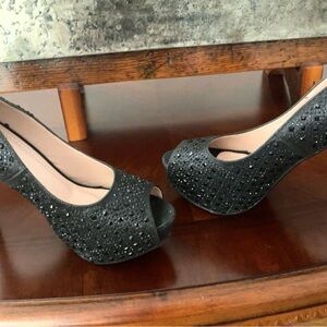 Glamorous Black Glitter Platform Heels